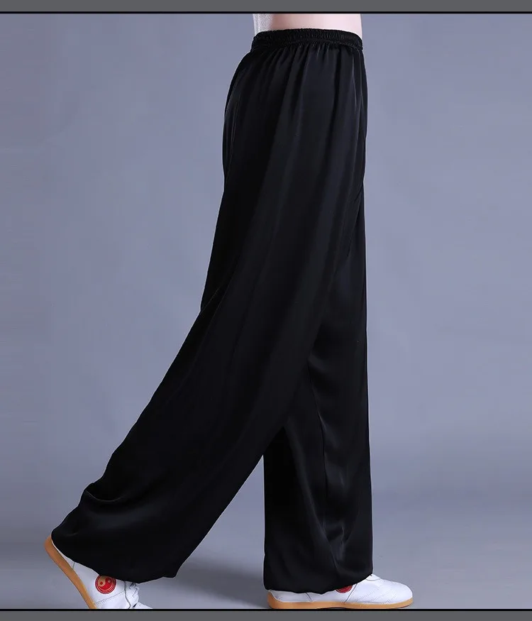 Silk Quick-Drying Elastic Waist Tai Chi Kung Fu Martial Arts and Yoga Pants Summer Lounge Trousers for Women and Men