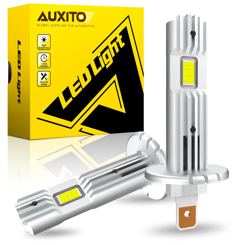 AUXITO-bombilla LED H1 de 2 uds, faro sin ventilador inalámbrico con diseño  de tamaño Mini, para Chips CSP de luz LED Canbus, 12000LM, color blanco