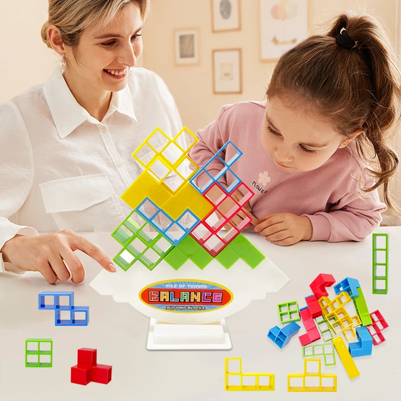 Educational Toy Balance Game Russian Building Blocks Tetris Tower Balance Game DIY Assembly Puzzle Building Blocks Gifts