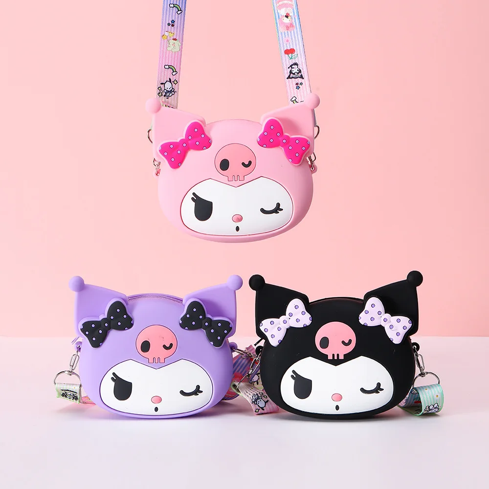 

Sanrio Cartoon Silicone Children's Coin Purse Cute Stereo Kulomi Crossbody Bag Portable Mini Storage Bag Children's Gift