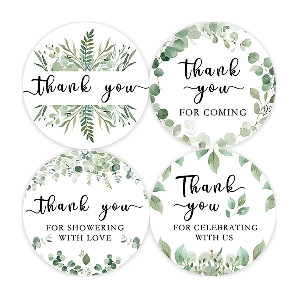 

Наклейки в зеленой оправе с надписью Thank you, наклейки в виде акварельных зеленых листьев, идеально подходят для свадеб, свадебных торжеств, вечеринок на день рождения