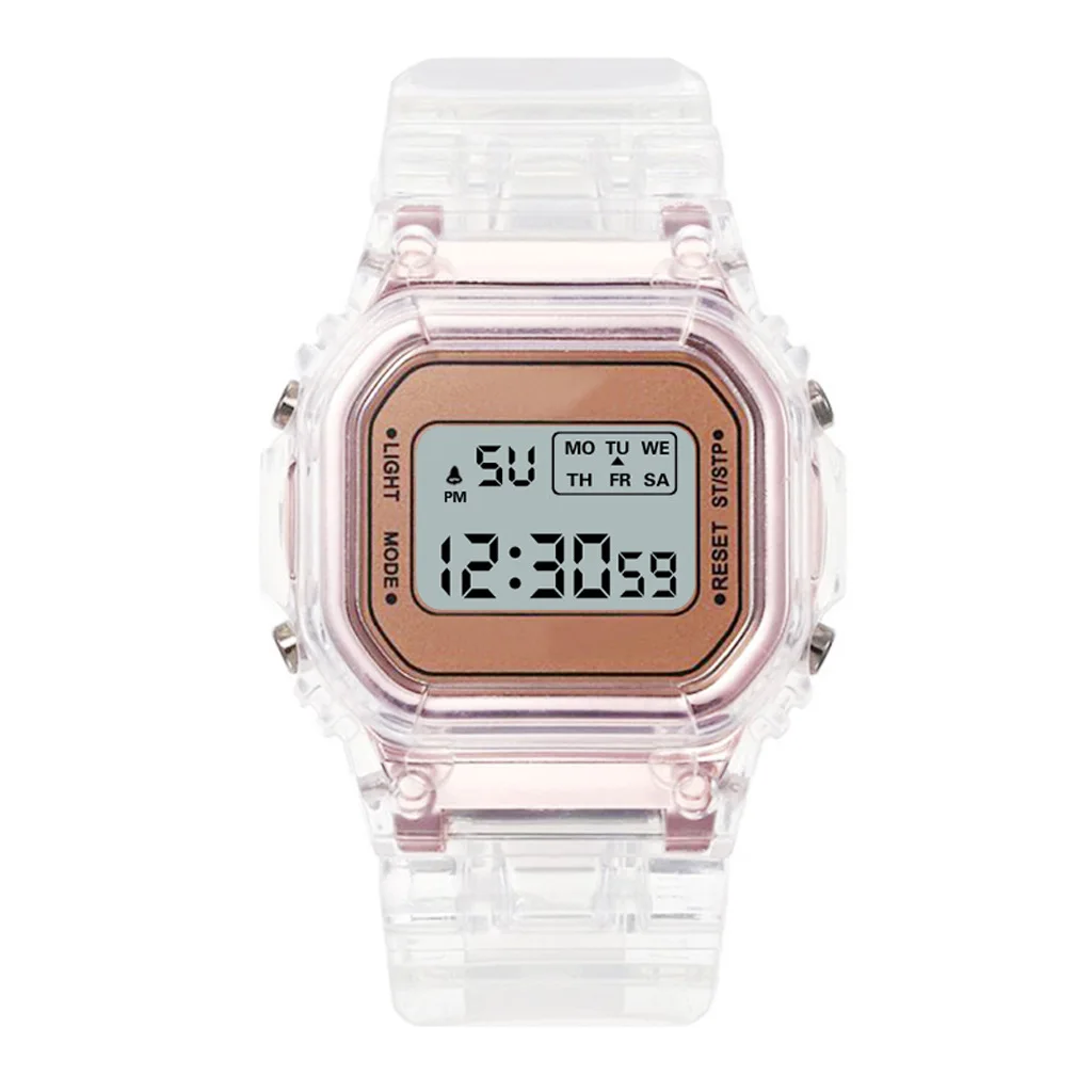 Transparent Digital Watch Square Damklockor Sport Elektronisk
