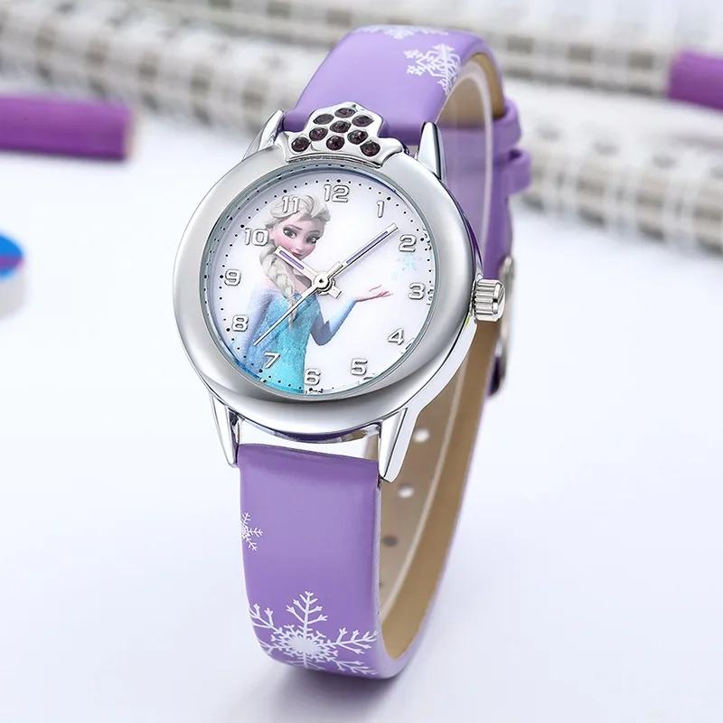 Disney Elsa Princess Kids Watch – Leather Strap Cartoon Wristwatch 3
