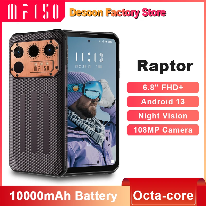 頑丈なスマートフォン,IIIF150-Raptorインチ,6.8Hz, Android 13