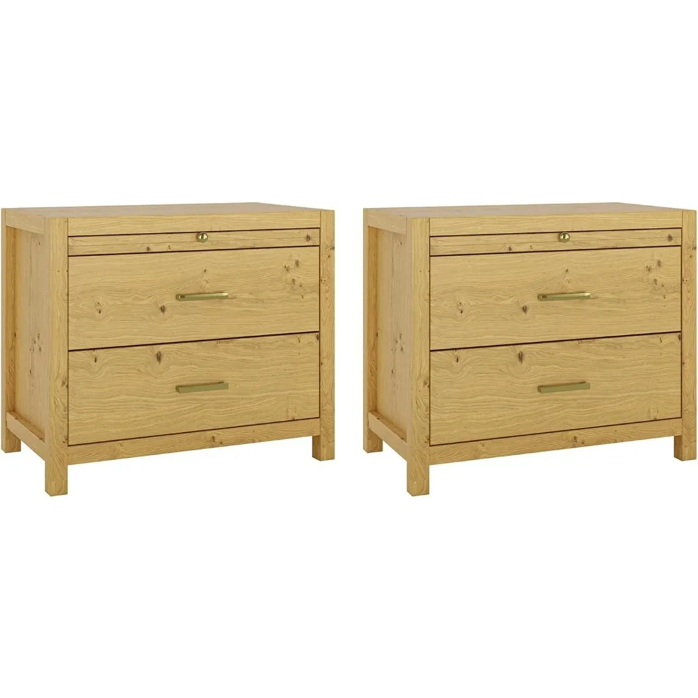 Nightstand with Drawers Set of 2, Wood Nightstand Side Table with Storage and 1 Pull-Out Tray, Farmhouse Nightstands End Table 6