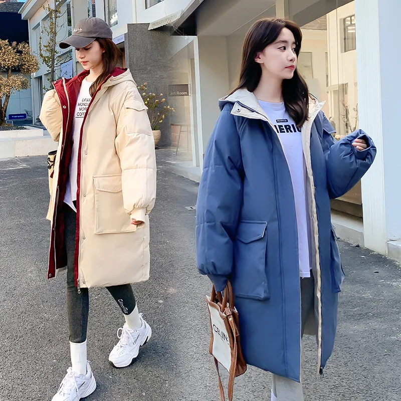 

2023 New Winter Fashion Women Long Cotton Parker Coats Hooded Loose Causal Puffer Outwear Oversize Thick Female Padded Jacket