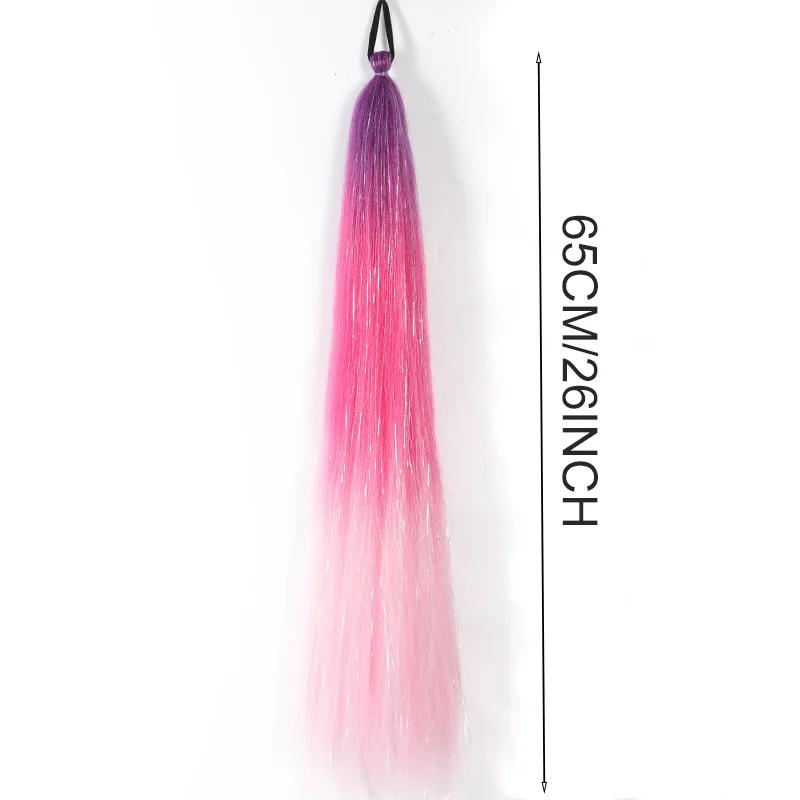 Ombre Braiding Hair Extensions Synthetic Colorful Braid Ponytail Extension With Hair Tinsel 26 Inch Jumbo Ponytail For Women