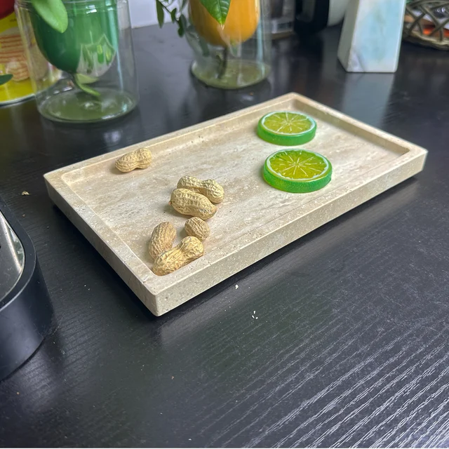 Vassoio In Travertino 30x20 Cm - Portaoggetti Elegante Per Bagno, Camera O Ingresso - Foto 3