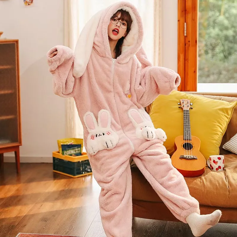 Girl's Winter Warm Cartoon Animal One Piece Pajamas Polyester Comfortable Lovely Girlish Heart Leisure Wear Cosplay With A Zip