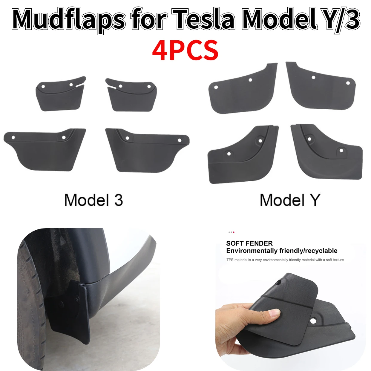 4PCS TPE Front Rear Mudflaps Mud Flaps Protector Fender For Tesla