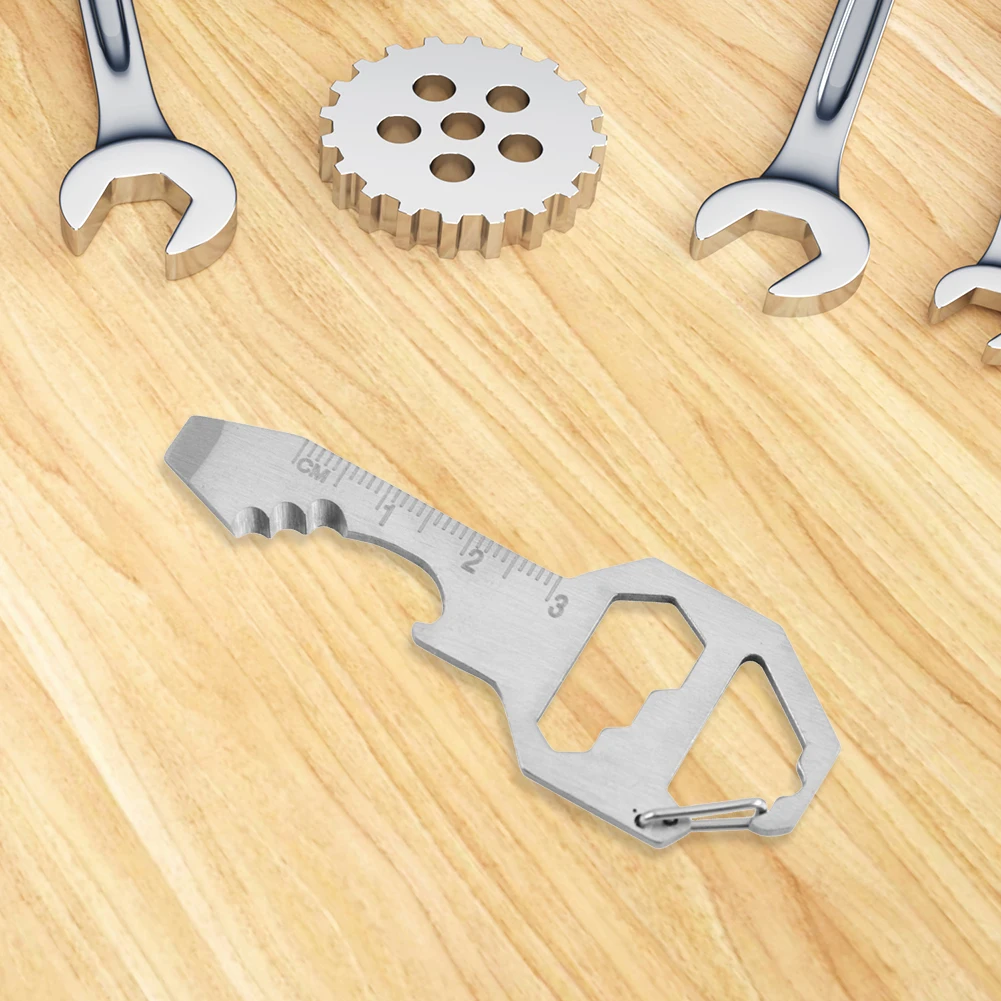 Portable Stainless Steel EDC Gear Multi Tool with Buckle Keychain Bottle Opener Wrench Screwdriver Outdoor Survival Gadget