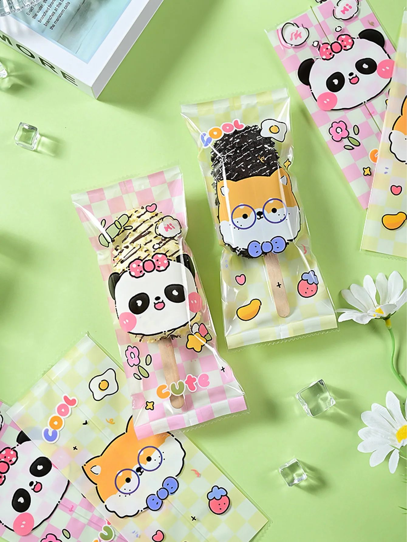 30pcs frosted ice cream bag Homemade Popsicle Popsicle wooden stick plastic bag Handmade transparent ice cream with stick