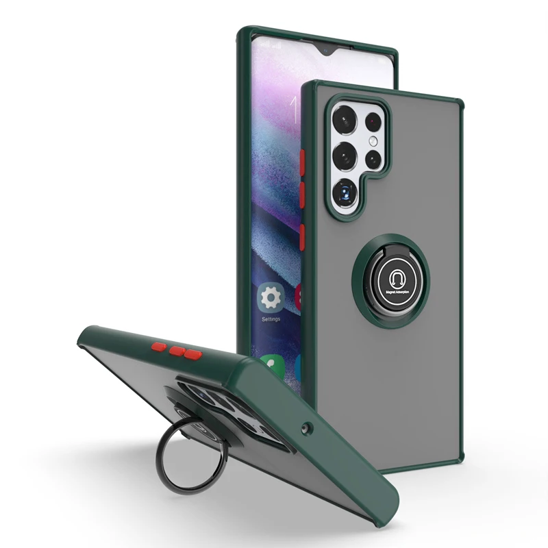 KEYSION mat etui til Samsung S22 Ultra 5G S22+ S20 Plus S10 S9 Transparent ringstander Stødsikkert telefoncover til Galax_voghion.com