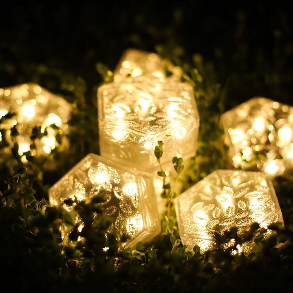 LED Solar Light Imitation Hexagonal Ice Brick Stake Lights Garden Landscape Lamp (9.5 x 8.4 x 9.5cm) Wholesale