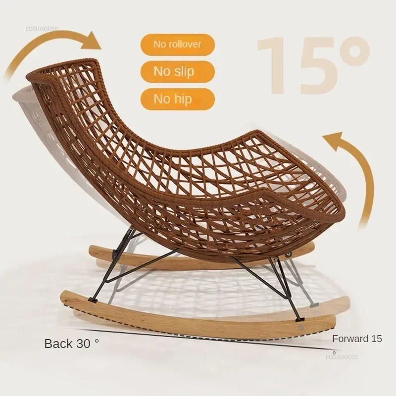 Retro Garden Chairs for B&B Adult Semi-reclining Rocking Chair Creative Rattan Designer Outdoor Furniture for Garden N