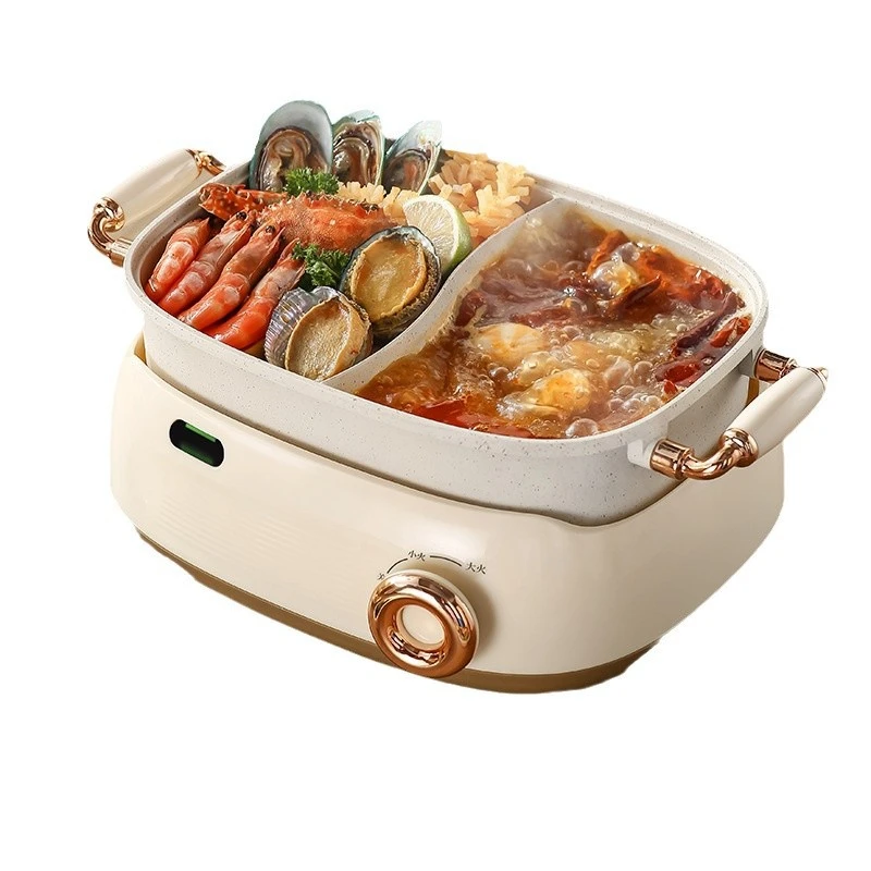 220V 2 Flavor Hot Pot Household Multicooker Split Type Electric Hot Pot Electric Pot Home Appliance Electric Cooker 5L/6L 2