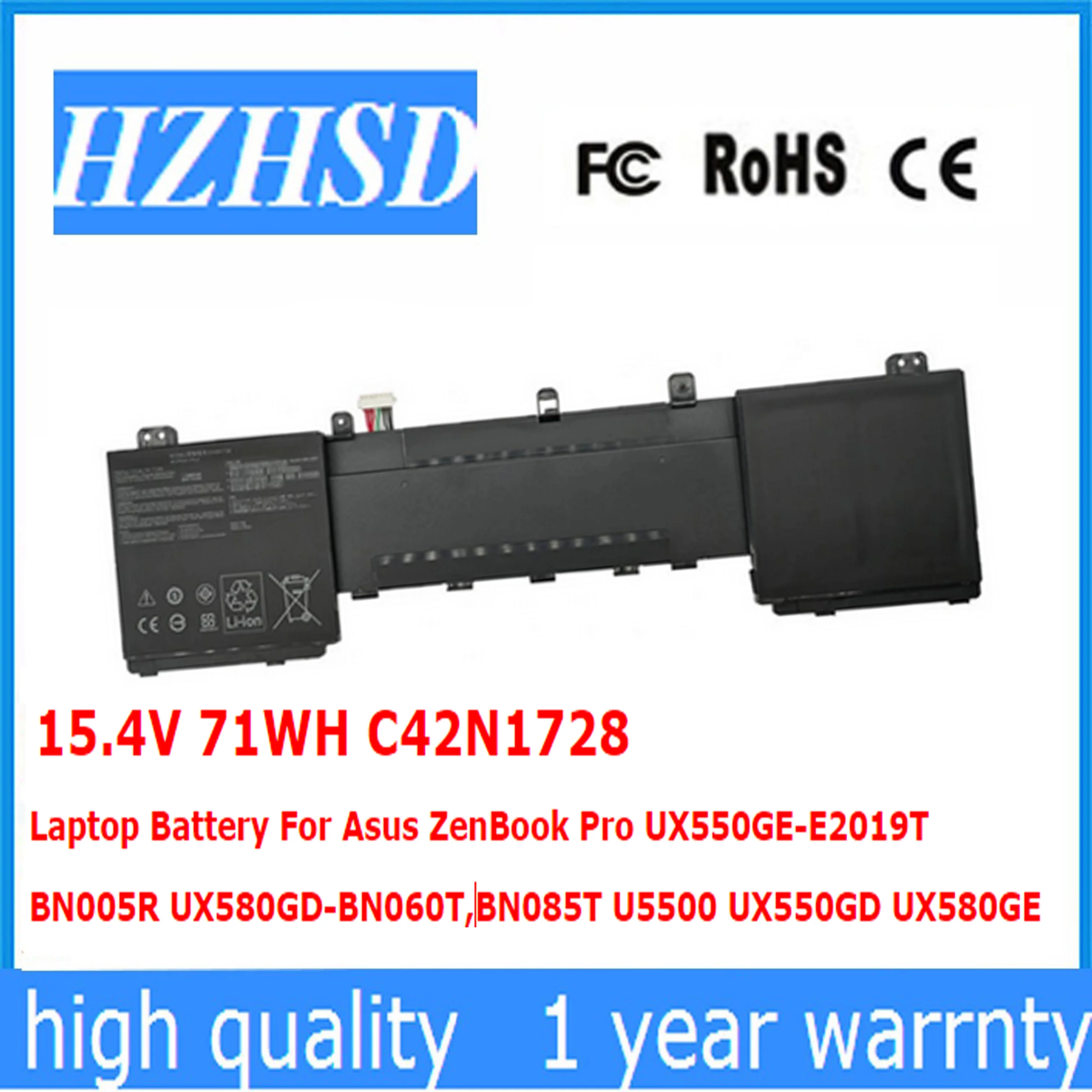 15.4V 71Wh C42N1728 Batteria Del Computer Portatile Per Asus Zenbook Pro Ux550Ge-E2019T Bn005R Ux580Gd-Bn060T,Bn085T U5500 Ux550Gd Ux580Ge