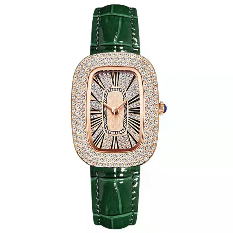 

WOKAI High Quality Fashion Luxury Full Diamond Pigeon Egg Lady Belt Quartz Watch Student Girl Dress Clock Roman Vintage