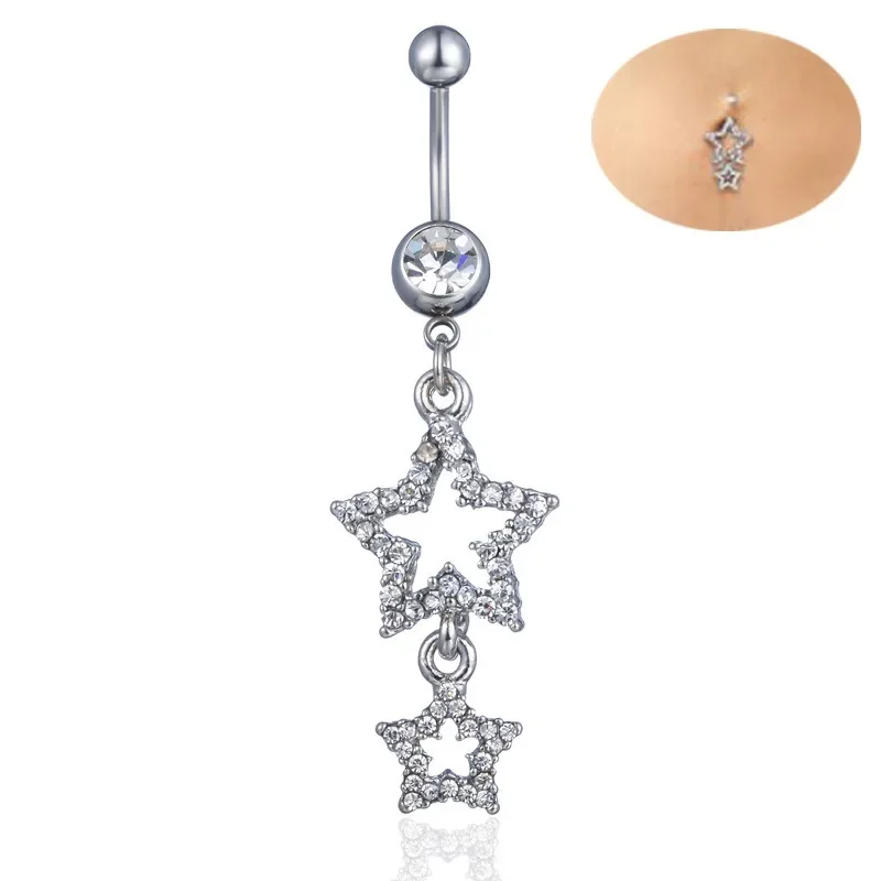 Belly Button Rings New Star Long Dangled Bar Belly Navel Piercing Shinny Crystal Charming Oreja Body Jewelry Accessories