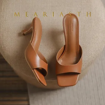 2025 new Summer Square Head open toe High Heel Women's Slippers pu Leather Prom Shoes Series Fine Heel Sandals Ladies Slippers 1