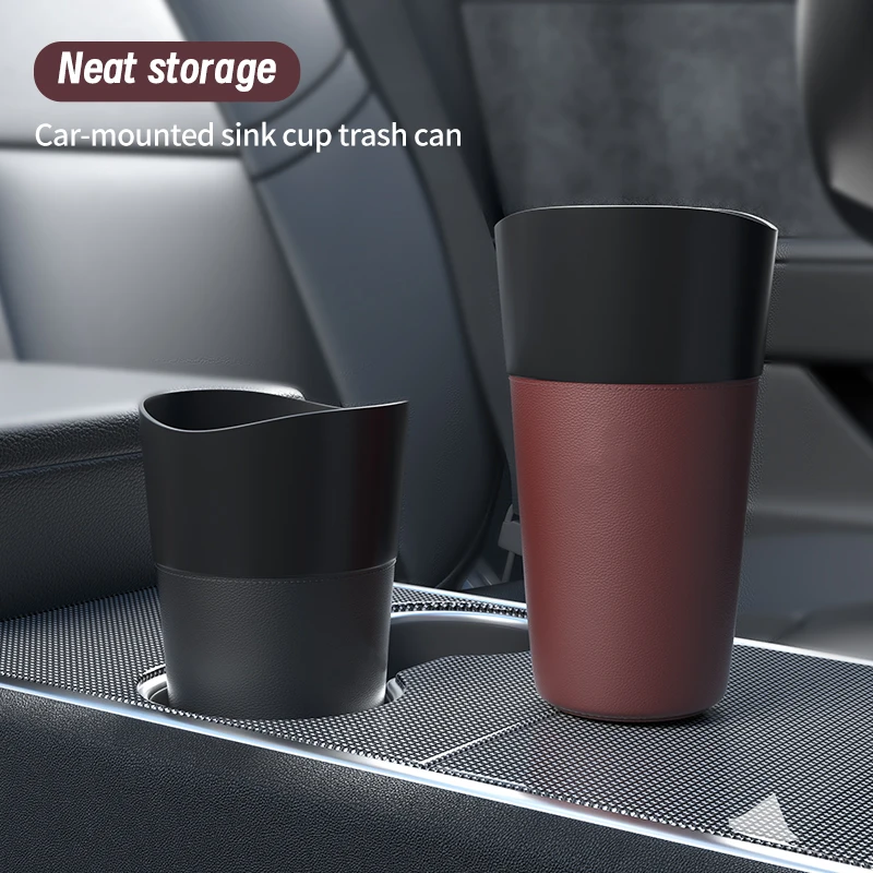 Mini Colorful Leather Car Trash Can Car Dust Storage Container Waterproof Garbage Bin Storage Box Accessories Versatile For Car Trash Can