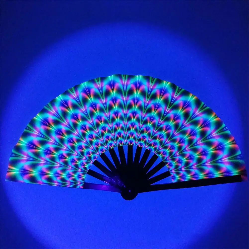 Folding Fan Hand Fan 33cm Large Folding Hand Rave Fan Chinease/Japanese Gradient Colorful Reflective Foldable Fan Music Festival Dance Gifts