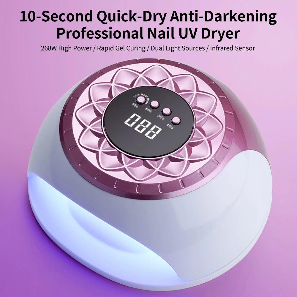 268W Uv Led Nail Drying Lamp Professional Uv Nail Art Dryer Light for Gel Nails 57 Beads Fast Curing Gel Polish Lamp