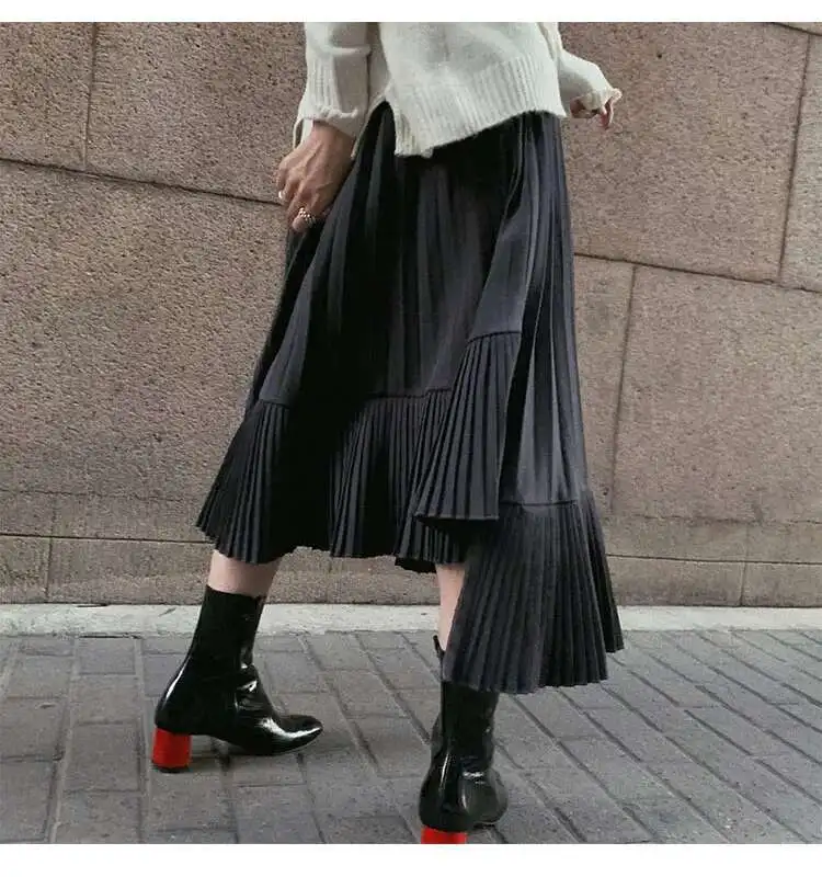 LANMREM Patchwork Fold Skirt For Women High Waist Solid Color Irregular Skirts Casual Female Clothing 2025 Spring New 2YA3242