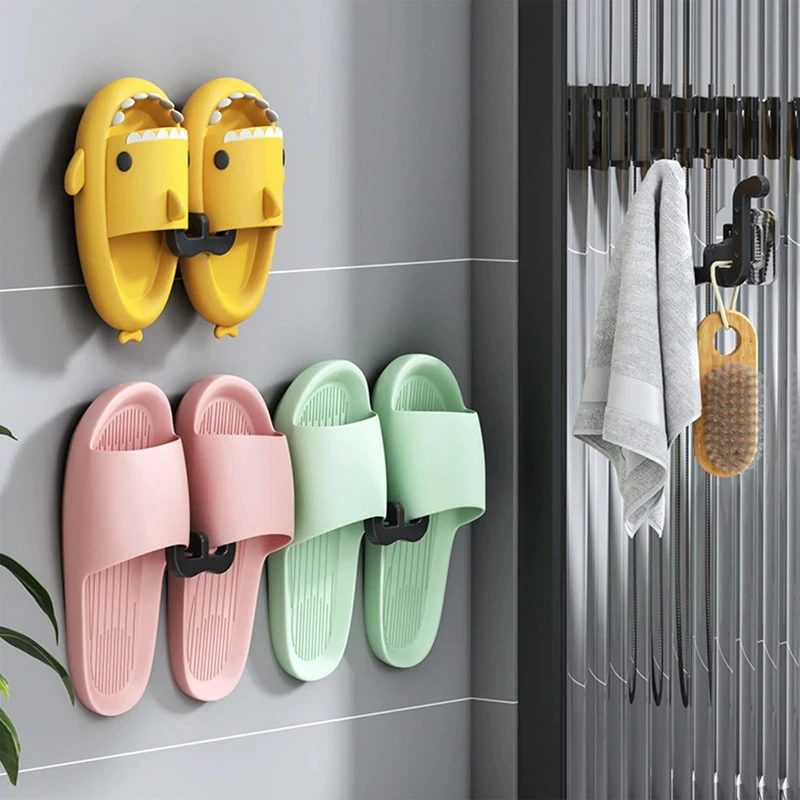 2Pcs Slipper Hooks Bathroom Wall Mounted Punch-Free Slipper Racks Self-Adhesive Storage Rack for Slipper Shoes Hanger Holder 4