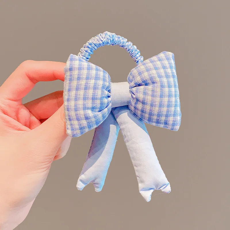 Children's Hair Band Cute Bow Plaid Headband Ball Sweet Little Girl High Ponytail Hair Accessories