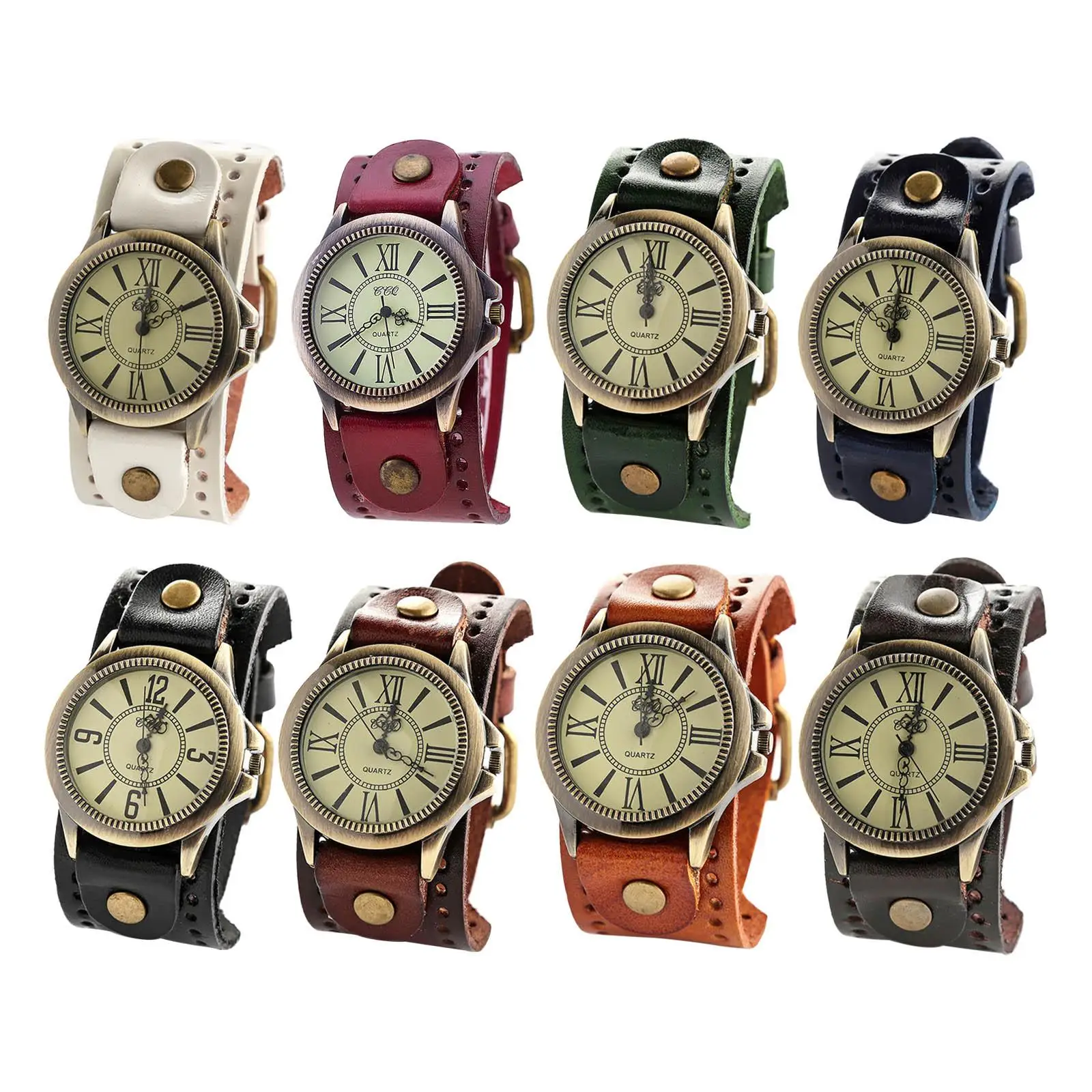 Retro Quartz Wrist Watches Wide PU Leather Belt Strap for Birthday Performance Graduation Ceremony Men Women