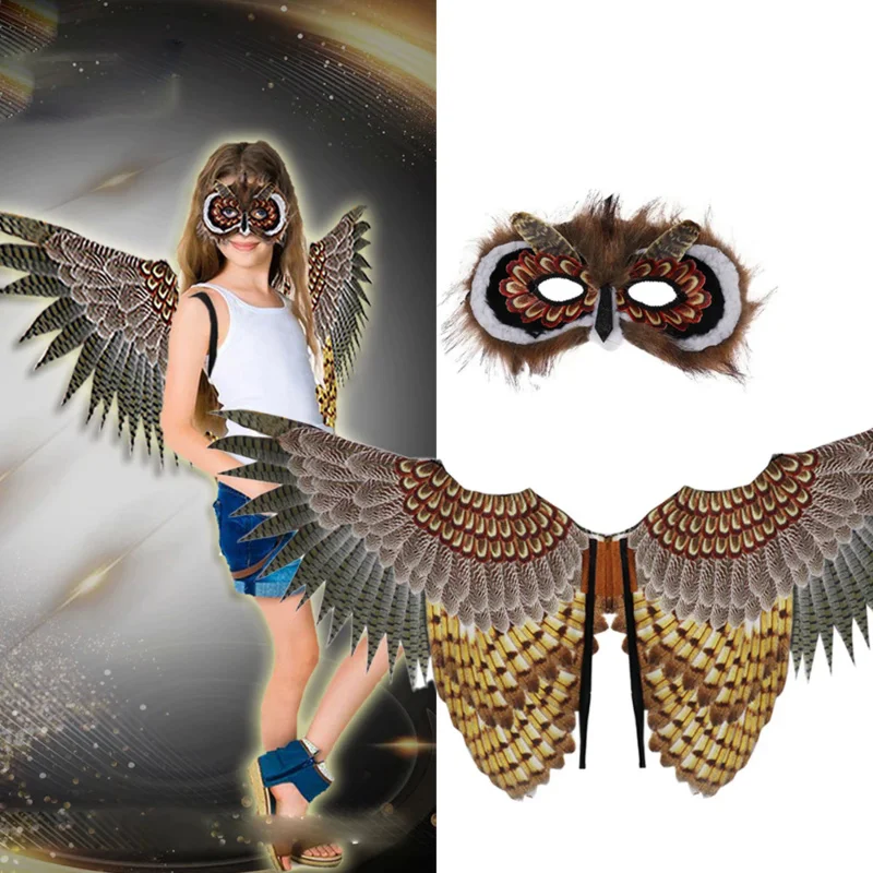 

Halloween Kids Owl Animal Wings Mask Cosplay Boy and Girl Dress Up Purim Carnival Masquerade Party Costume Prop