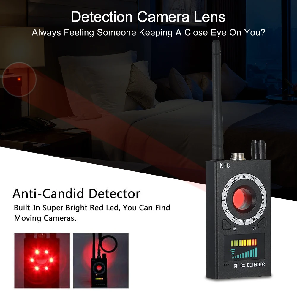 K18 Multi-function Camera Detector GPS Bug hunter's GPS lens Detect Machine Wireless Lens Device Finder