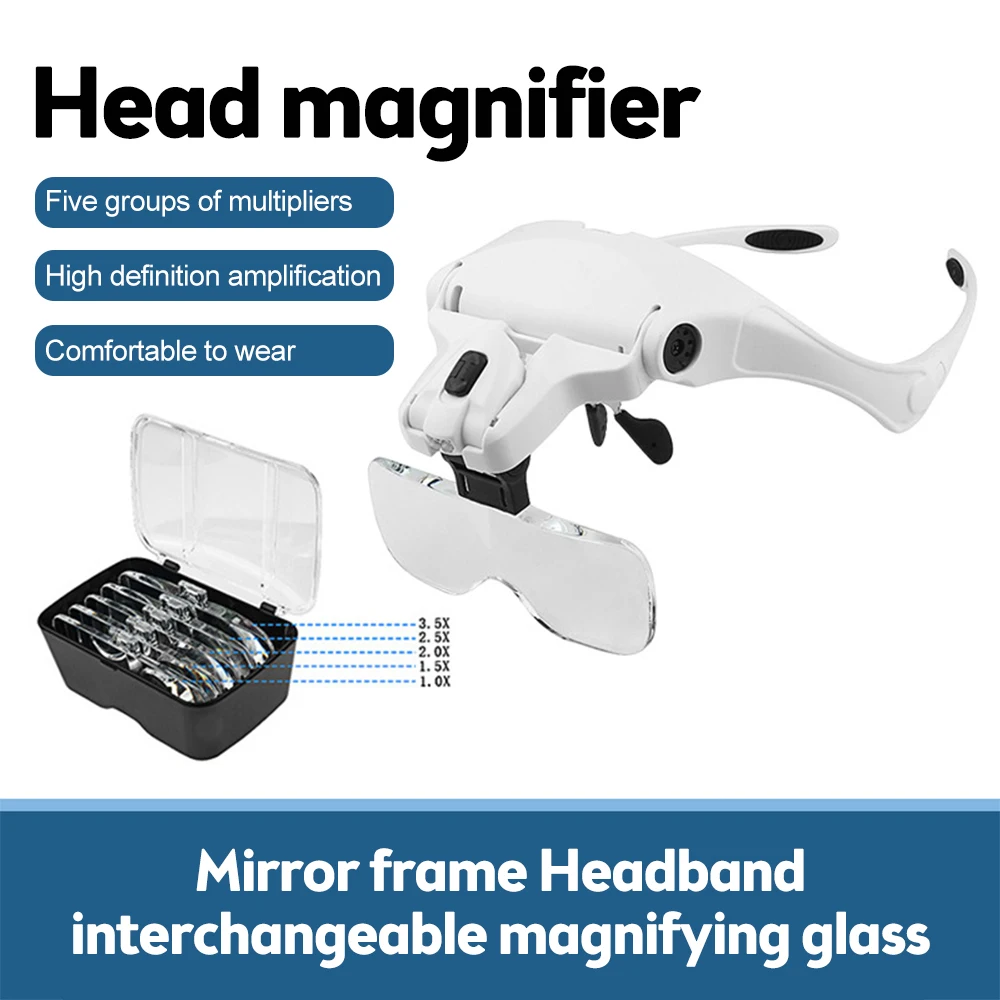 

1X 1.5X 2X 2.5X 3.5X Head-Mounted Illuminating Magnifying Glass Repair Tool With LED Light Loupe for Reading Craft Embroidery