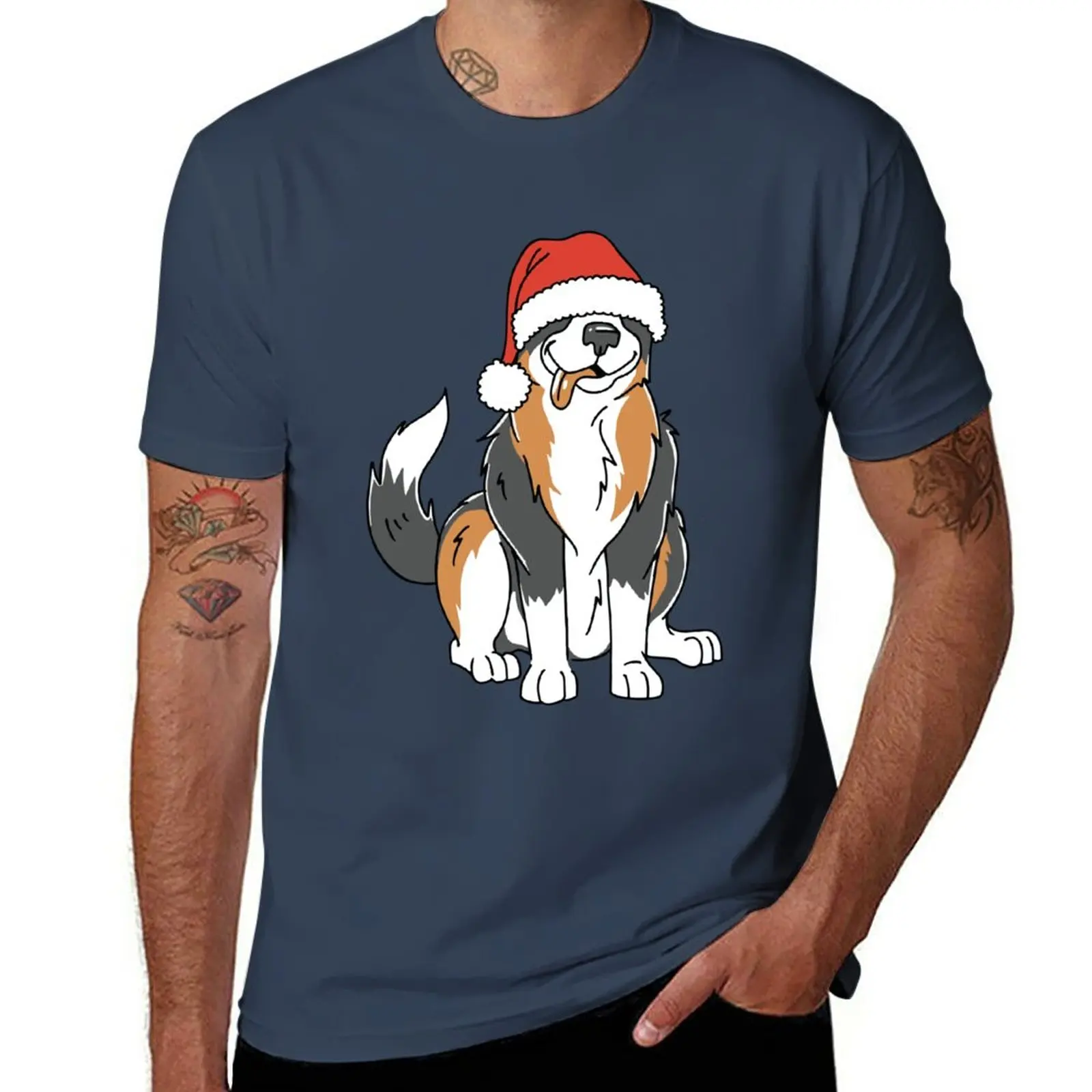 

New Funny Australian Shepherd Christmas Dog in Santa Hat T-Shirt quick drying t-shirt summer top t shirt man mens plain t shirts