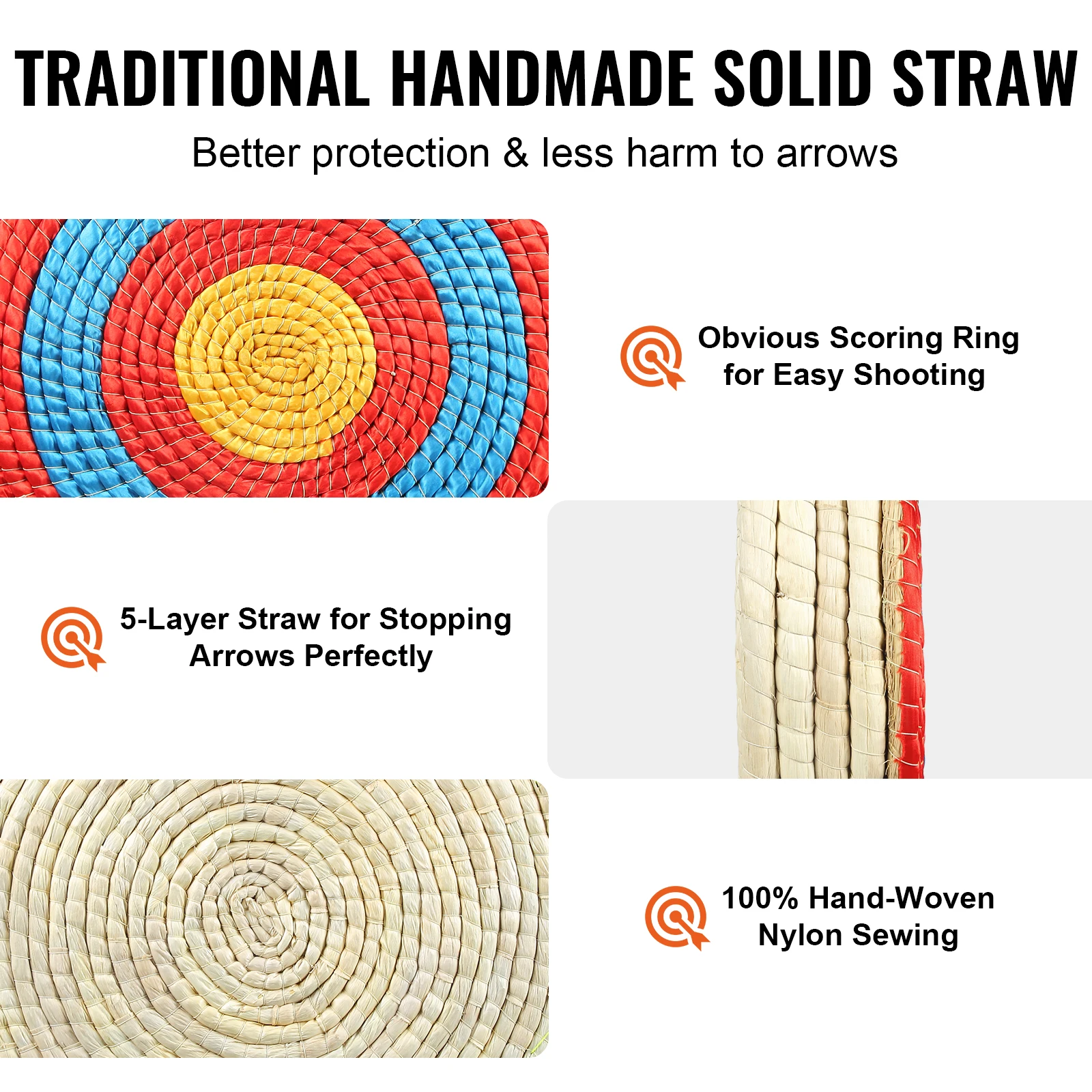 Archery Target 20in Traditional Solid Straw Round Archery Target Coloured Rope 3/5 Layer for Shooting Practice