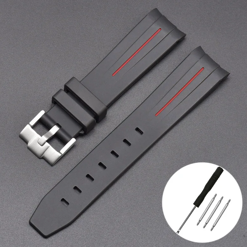Durable 20mm Curved End Rubber Watch Strap - Waterproof Sports Watchband
