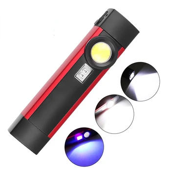 휴대용 4 가지 모드 COB 손전등, UV 토치, USB 충전식 LED 작업등, 마그네틱 XPE 행잉 후크 램프, 야외 캠핑용