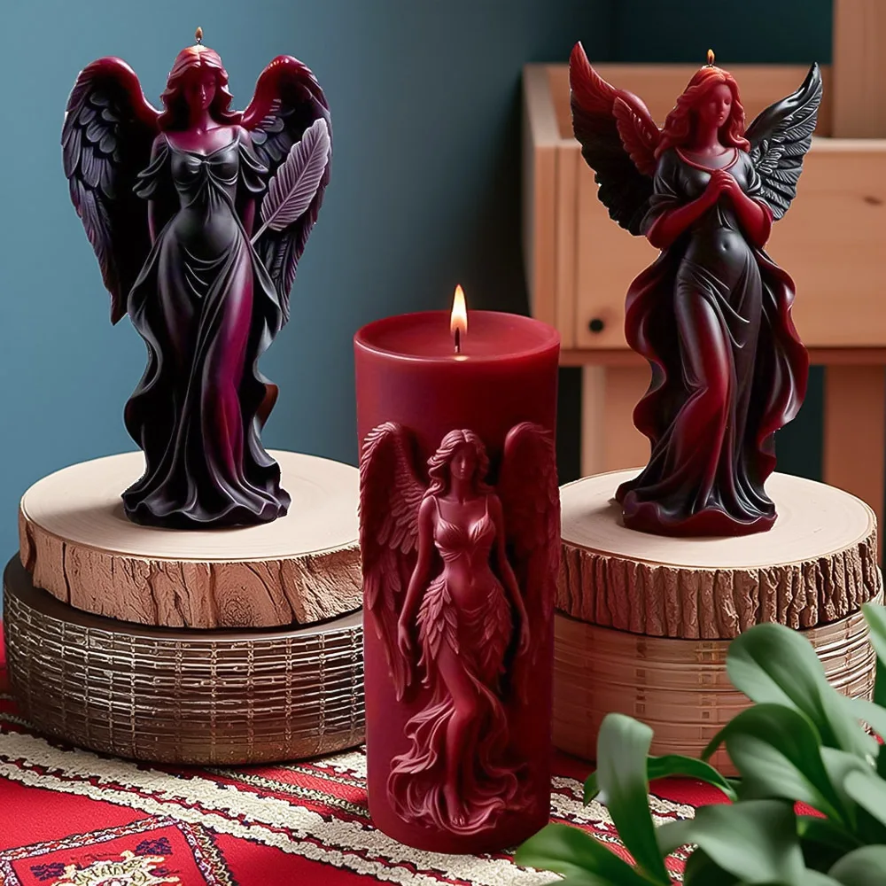 Gothic Winged Angel Relief Candle & Skirted Goddess Resin Mold