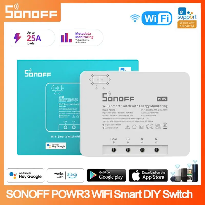 

Смарт-переключатель SONOFF POWR3 с поддержкой Wi-Fi и голосовым подключением