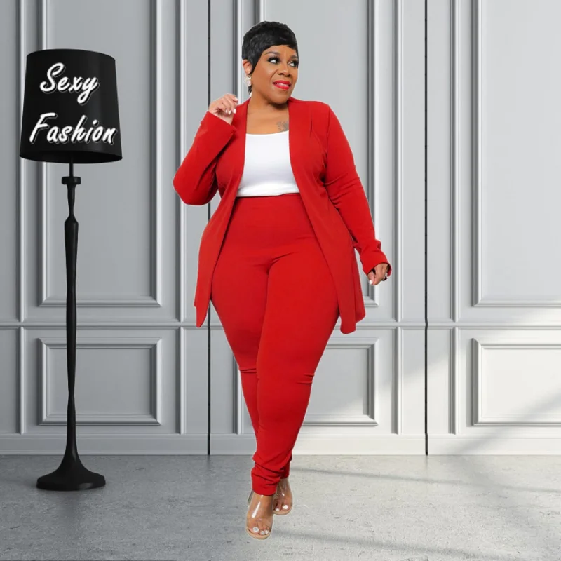 L-4XL Plus Size Women Clothing Two Piece Sets Business Office Long Sleeve  Pant Suits Female Casual Winter Fall Outfits Wholesale