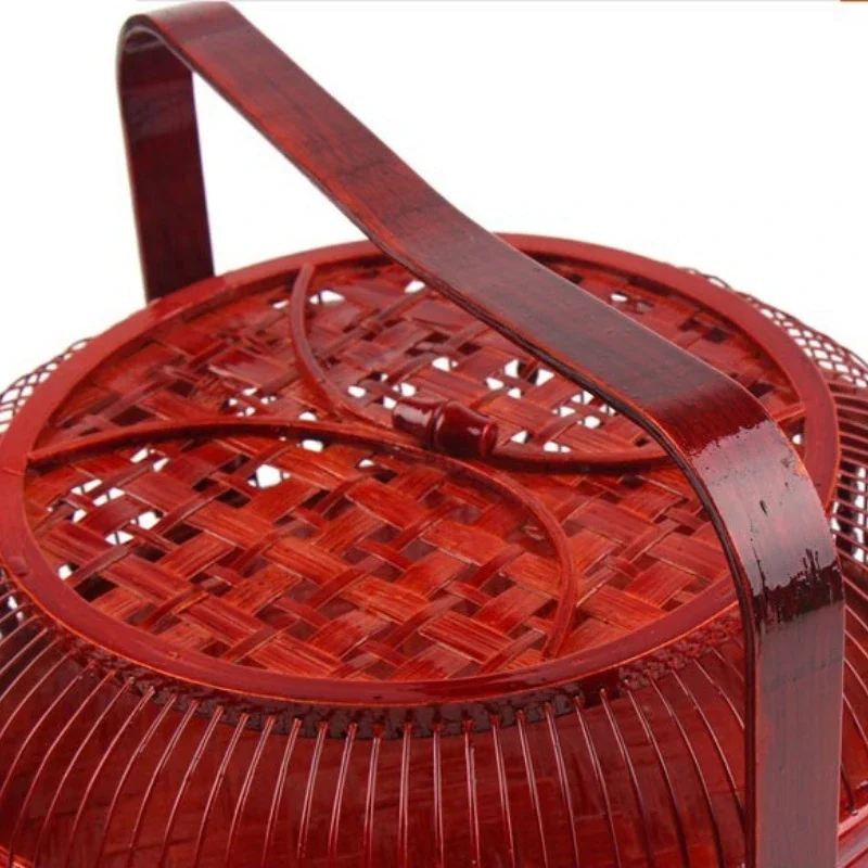 Portable Chinese Style Double-Layer Bamboo Basket Wedding Gift Fruit Basket  Decorative Food Storage Handcrafted Gift Box 5