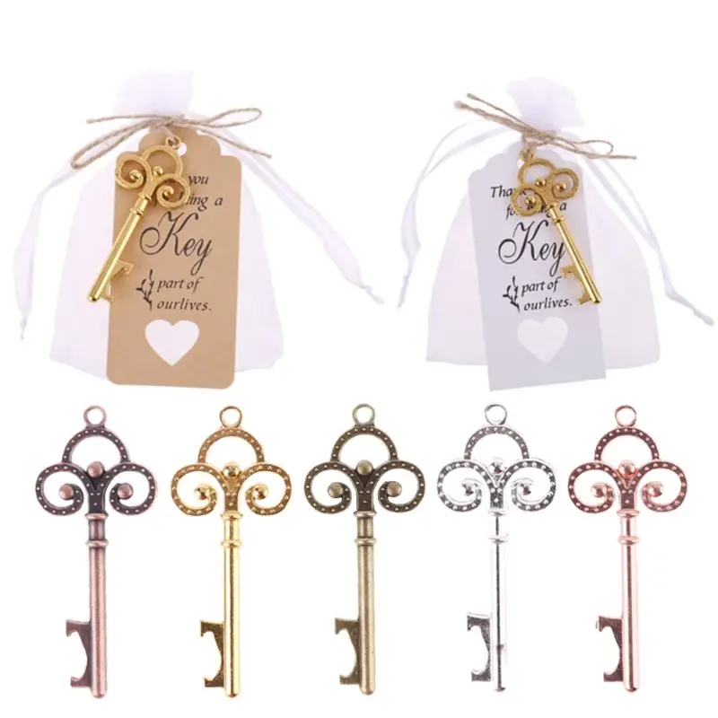 

K1MF 50x Vintage for Key Bottle Opener with Tag Card Bag Wedding Party Souvenirs Gifts