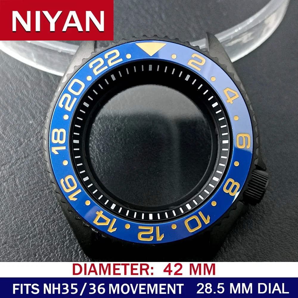 High-Quality 42mm Men's Steel Black Watch Case with Sapphire Glass and 22mm Band