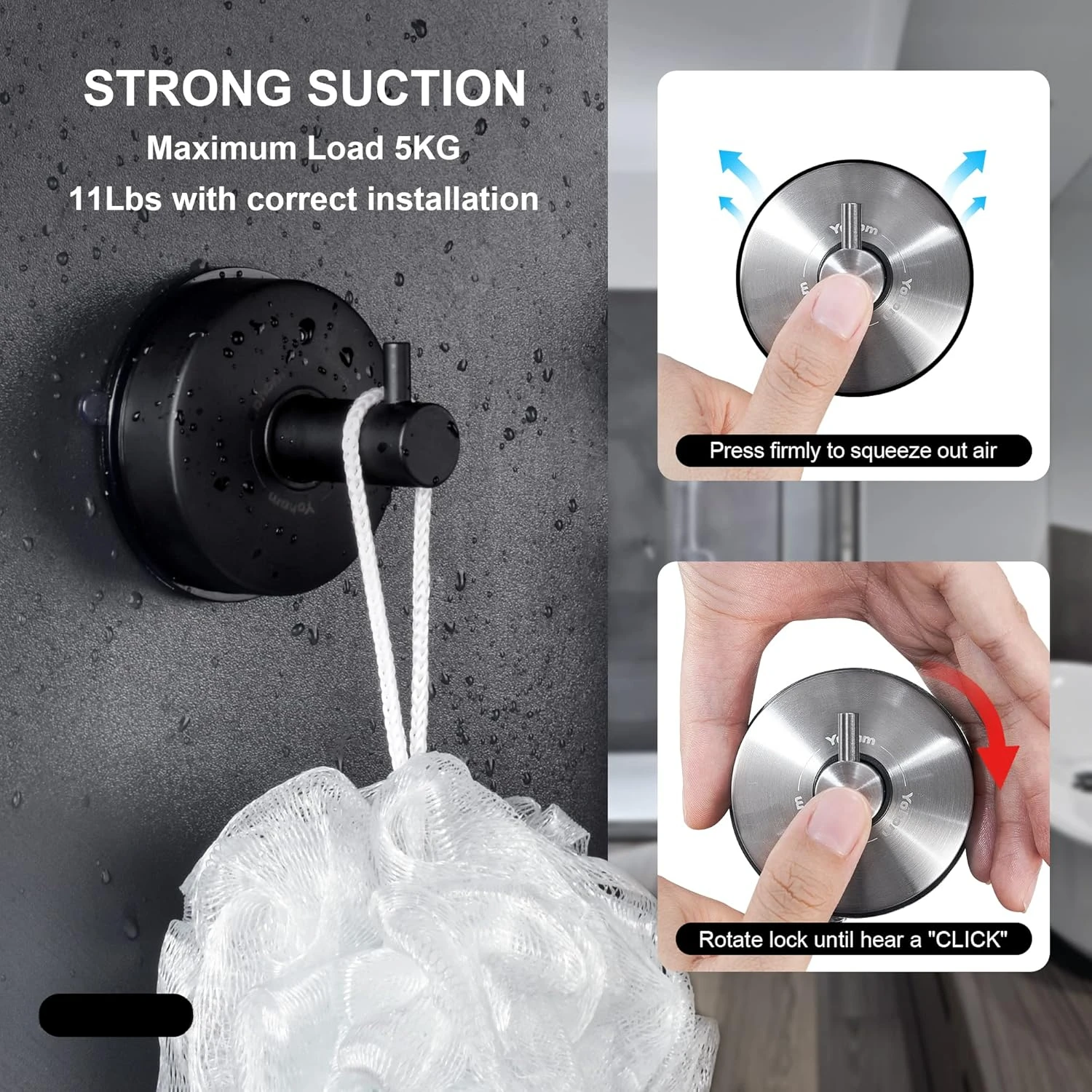 Suction Cup Hooks Shower Towel Holder Stainless Steel Vacuum Bathroom Shower Hook Suction Towel Rack Kitchen Organizer