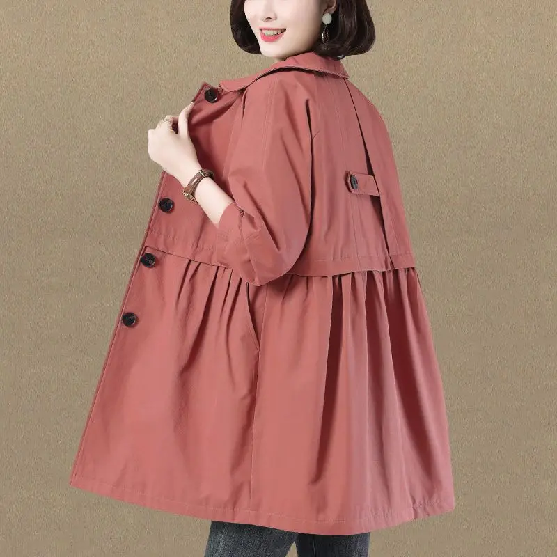 

2023 New Spring Autumn Female Windbreaker Long Sleeve Jacket Mid-length Outerwear Casual Oversized Tops Korean Fashion Overcoat