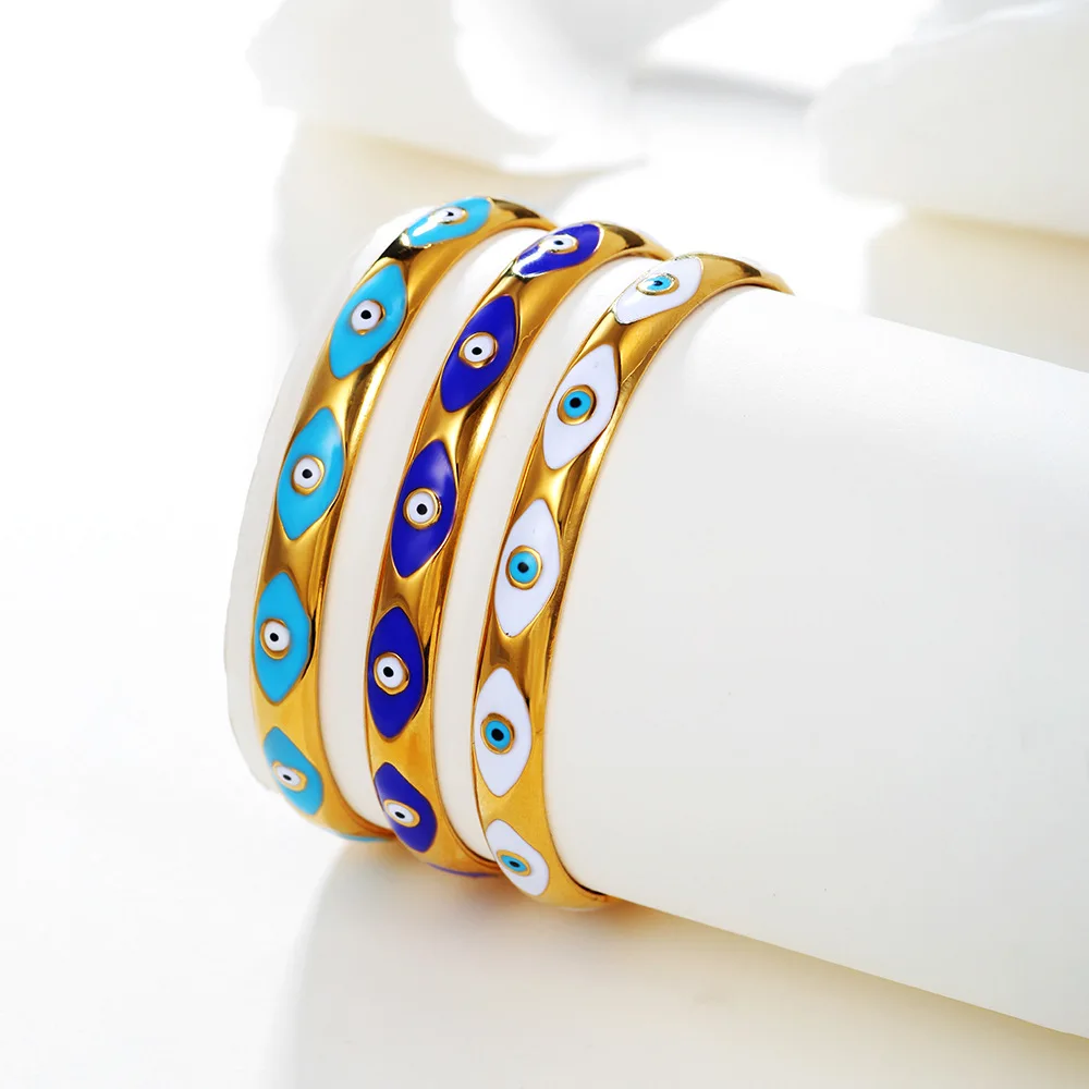 

2023 Trend Drop Oil Eye Stainless Steel Bracelet Female Fashion Retro Titanium Steel Open Bracelet Wholesale