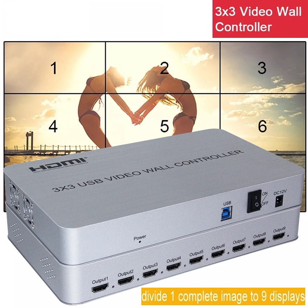 

4K USB 3x3 Video Wall Controller 9 Channels HDMI Big Screen Splicing Processor 1X5 2x2 2x3 3X2 4X2 3X1 2x4 Support Art Stitching