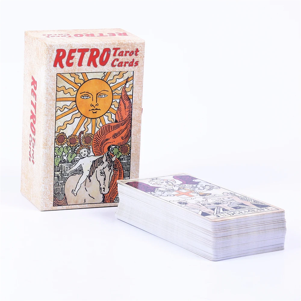 12*7cm Retro talia tarota w przesuwanym sztywnym pudełku upominkowym 78 sztuk Vintage karty tarota z przewodnikiem i etui ze sznurkiem