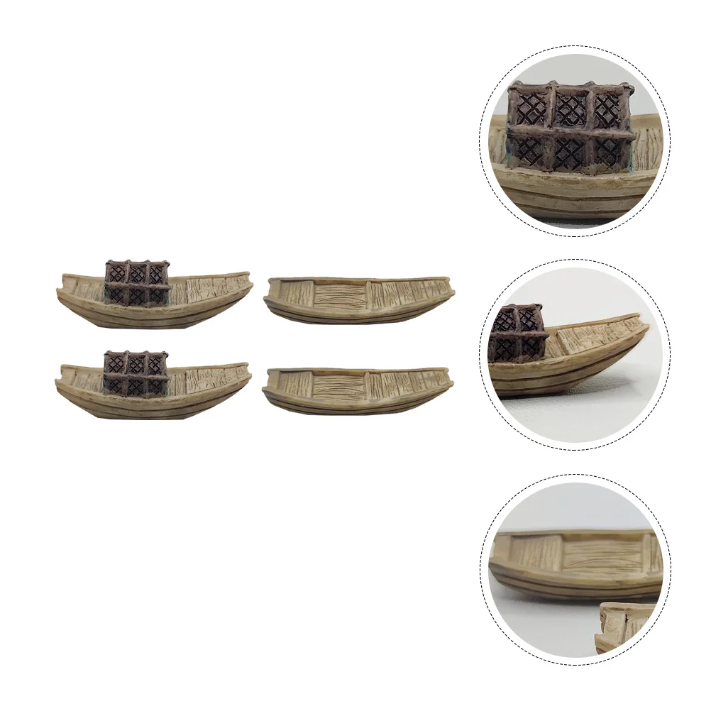 4 Pcs Micro Landscape Fishing Boat Decor Decoration Ornament Adornment Mini Plastic Retro 4